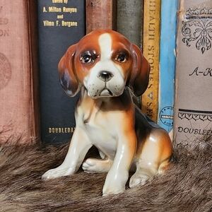 Lefton Exclusives Puppy Figurine Beagle Hound Dog Vintage Porcelain Brown Tan